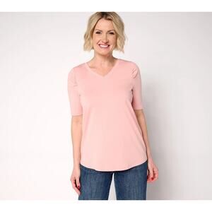 AnyBody Womens Cozy Knit Elbow Puff Sleeve Knit Top Size Small Pink Rose Casual